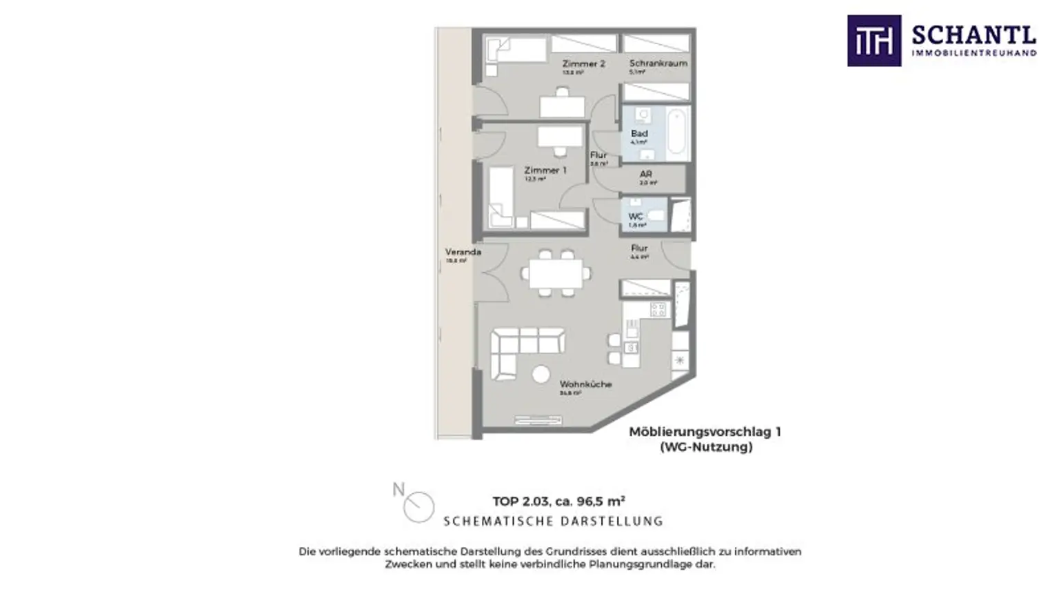 Grundriss Top 2.03, schematische Darstellung