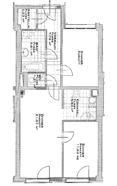 HOLBEINGASSE, 68 m2 Altbau, Wohnküche, 2 Zimmer, WG-geeignet, Komplettküche, Wannenbad, Parketten, 4. Liftstock