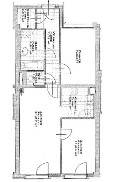 HOLBEINGASSE, 68 m2 Altbau, Wohnküche, 2 Zimmer, WG-geeignet, Komplettküche, Wannenbad, Parketten, 4. Liftstock