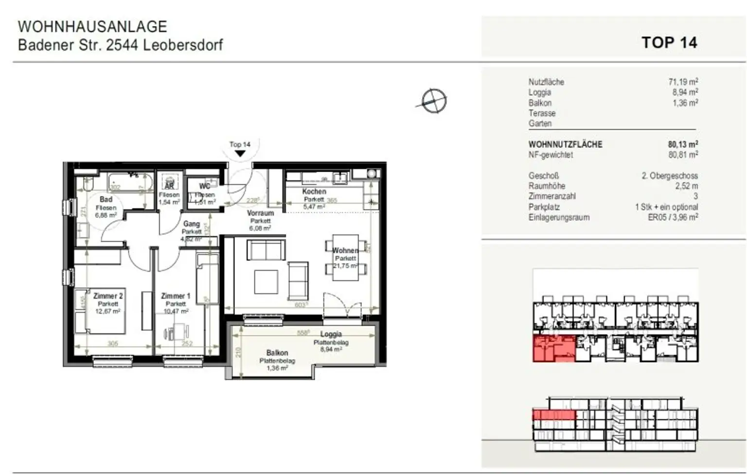 3-Zimmer-Wohnung mit Loggia und Tiefgaragenstellplatz (Top 14)