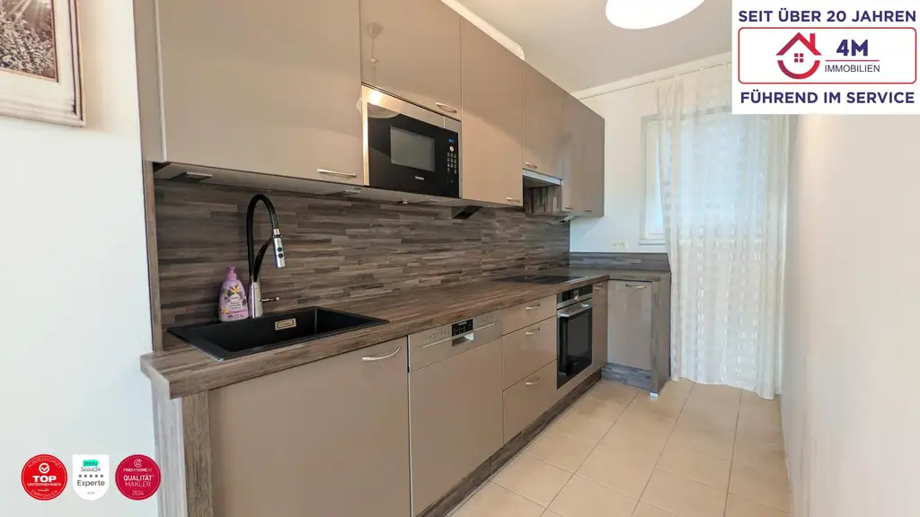 🌳Wohnen im Grünen, leben in Stadtnähe: Stilvolle 3 Zimmer Maisonette mit Terrasse, Balkon privatem Seezugang und Garage🌅