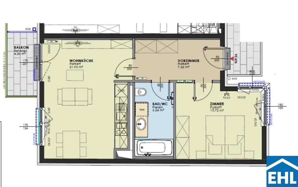 Schöne 2 Zimmer Wohnung mit Loggia in zentraler Lage