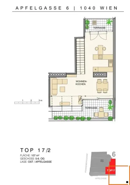 FULLY FURNISHED ROOFTOP APARTMENT:/ AC: Spacious living-dining area & 2 bedrooms