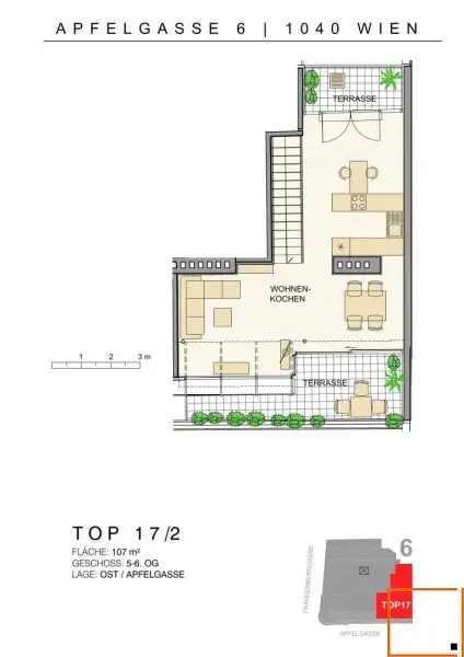 FULLY FURNISHED ROOFTOP APARTMENT:/ AC: Spacious living-dining area & 2 bedrooms