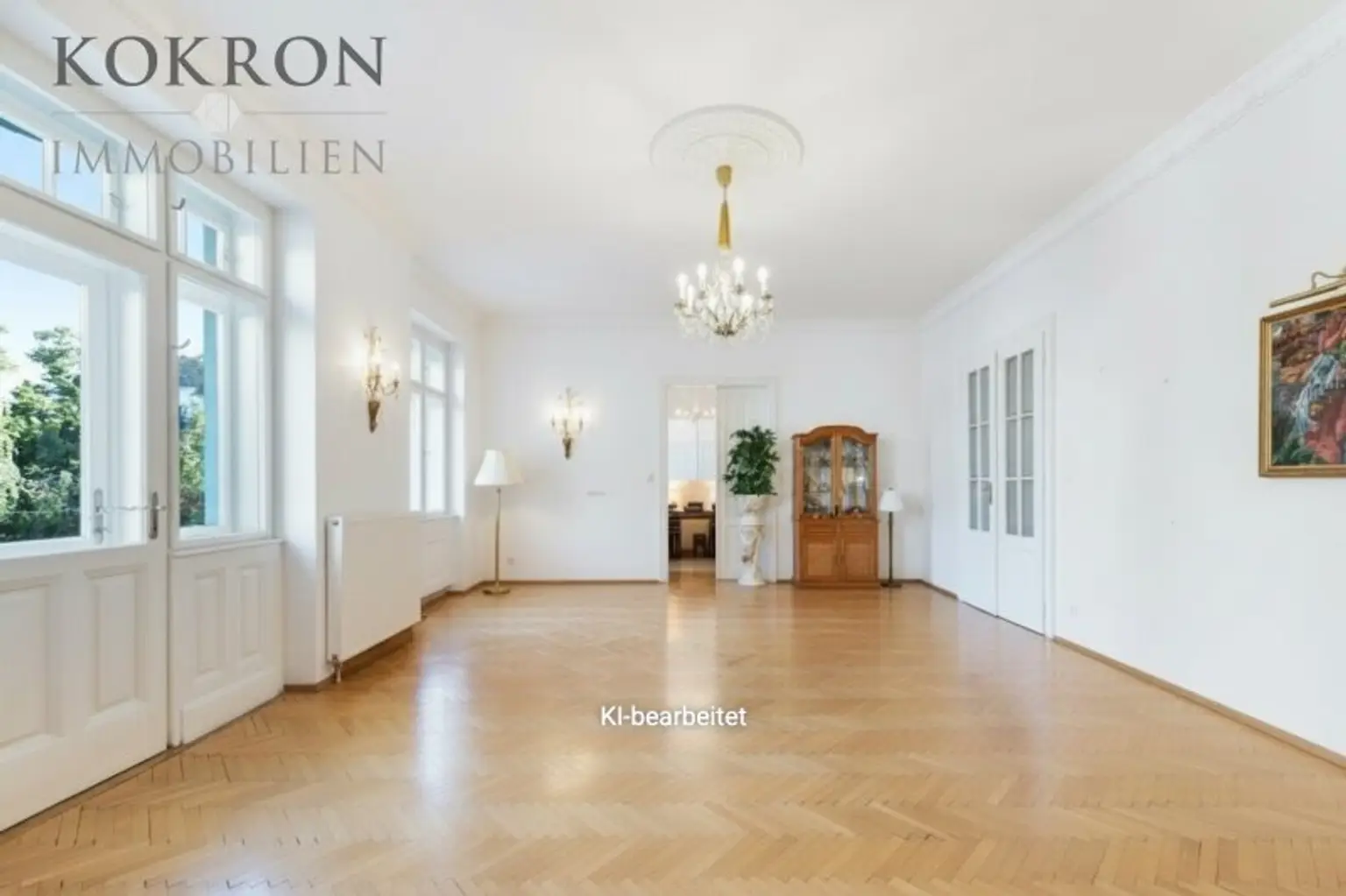 KI generiertes Foto: Wohnsalon ohne Möbel und Vorhänge