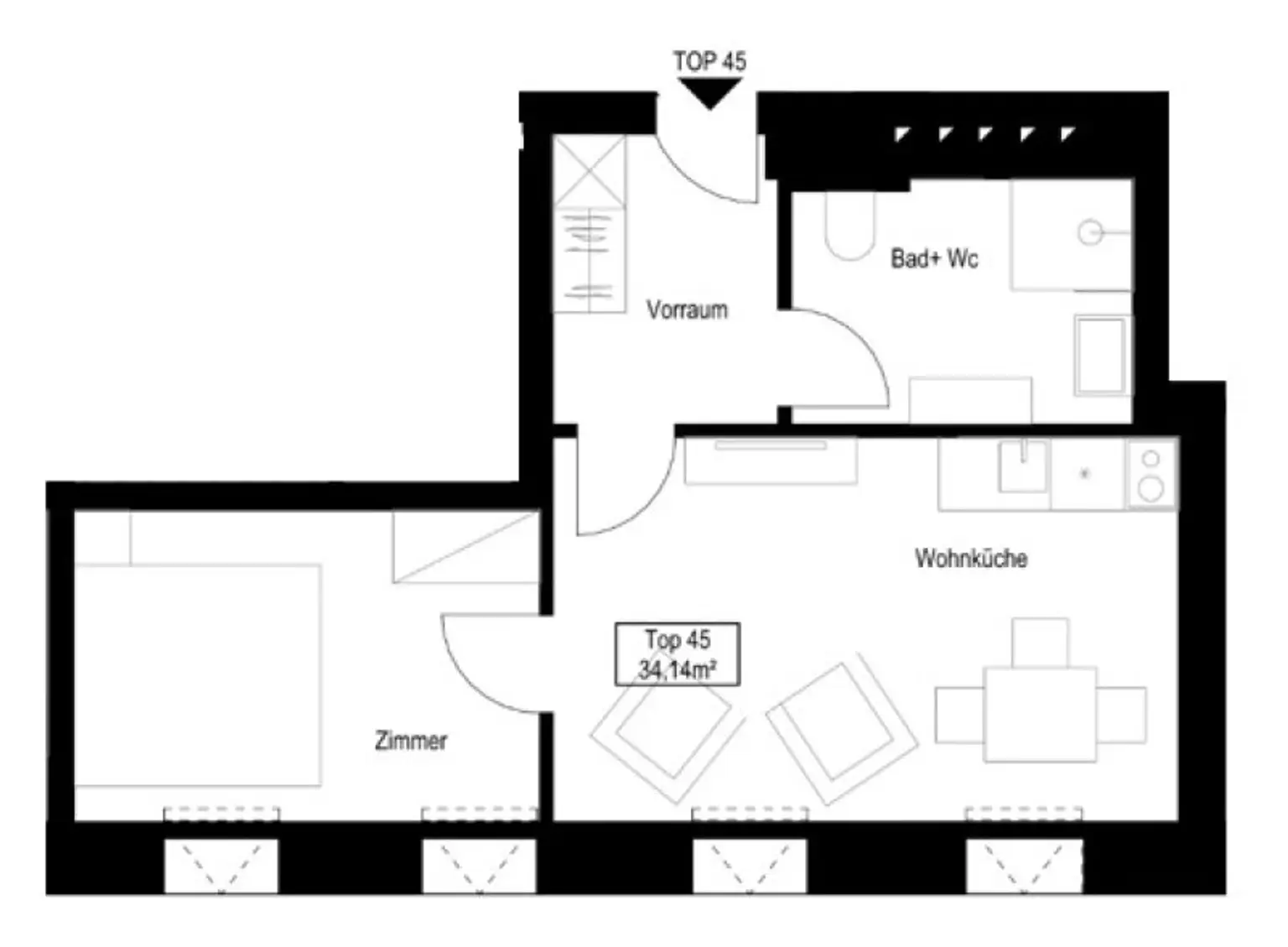 Kompakte 2-Zimmer DG-Wohnung