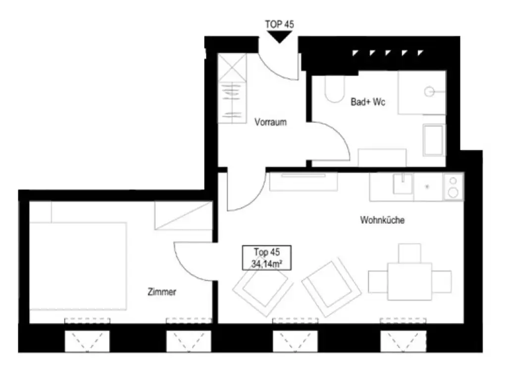 Kompakte 2-Zimmer DG-Wohnung