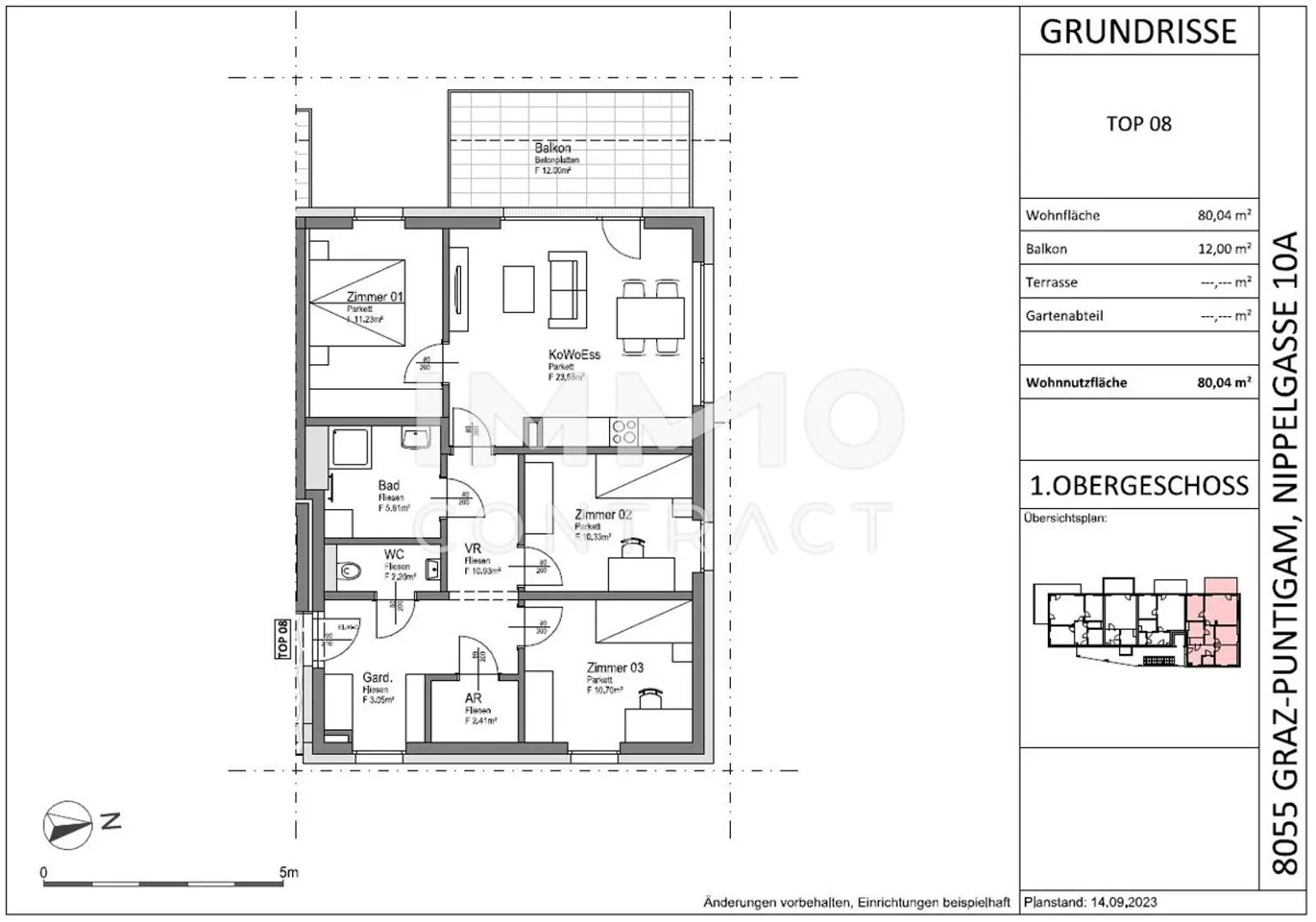 Neuwertige, geförderte 4 Zimmer-Wohnung in ruhiger Lage mit Balkon - Nippelgasse 10a - Top 8