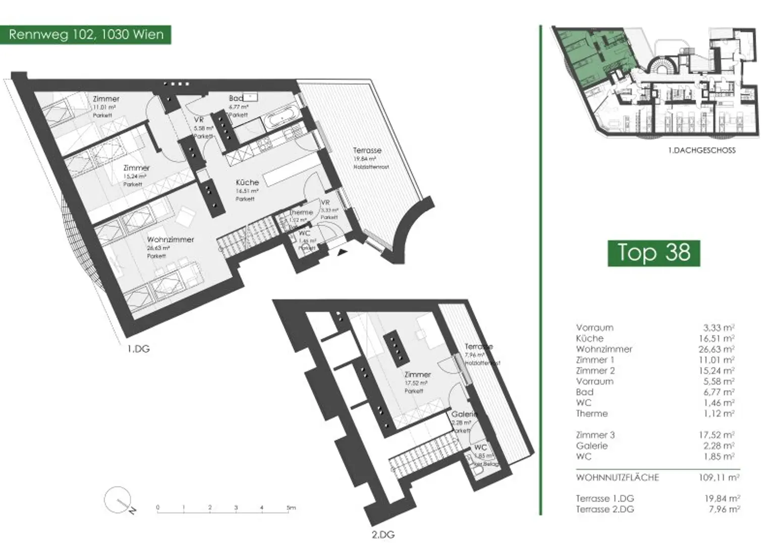 Großzügige Dachgeschosswohnung am Rennweg - Klimatisiert - 2 Terrassen
