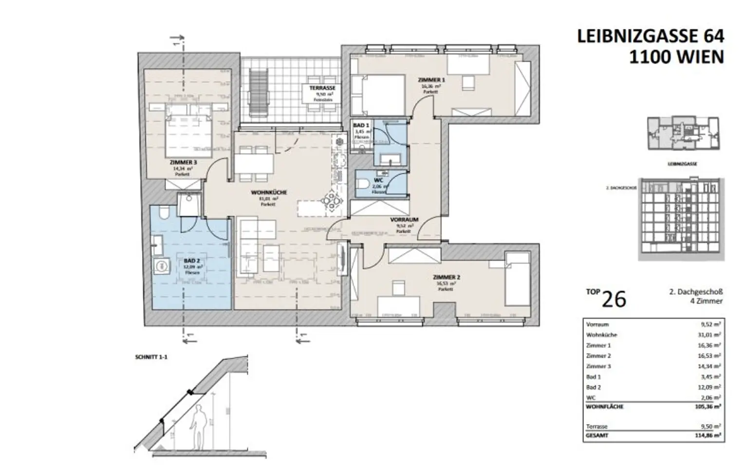 Anlegerwohnung | Befristet vermietete 4-Zimmer-Dachgeschosswohnung mit KFZ-Stellplatz im 10. Bezirk!