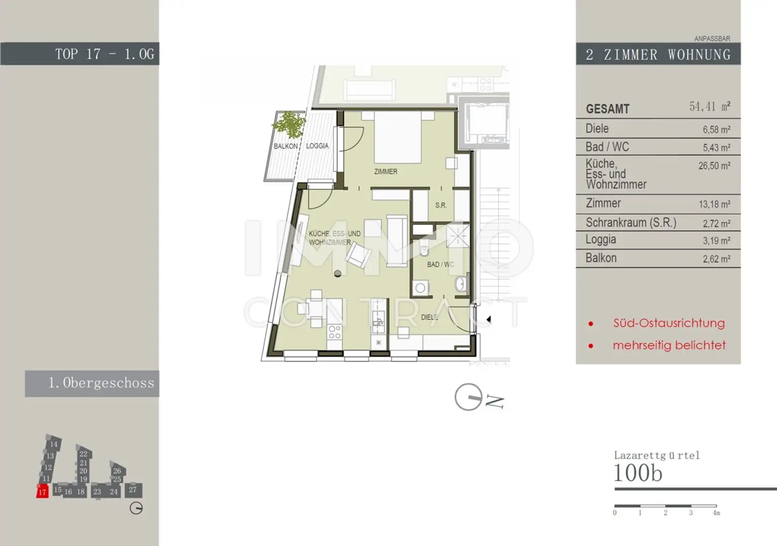Zentrale, geförderte 2 Zimmer Wohnung mit Balkon - Lazarettgürtel 100B - Top 17