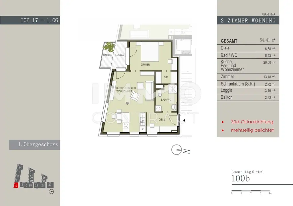 Zentrale, geförderte 2 Zimmer Wohnung mit Balkon - Lazarettgürtel 100B - Top 17