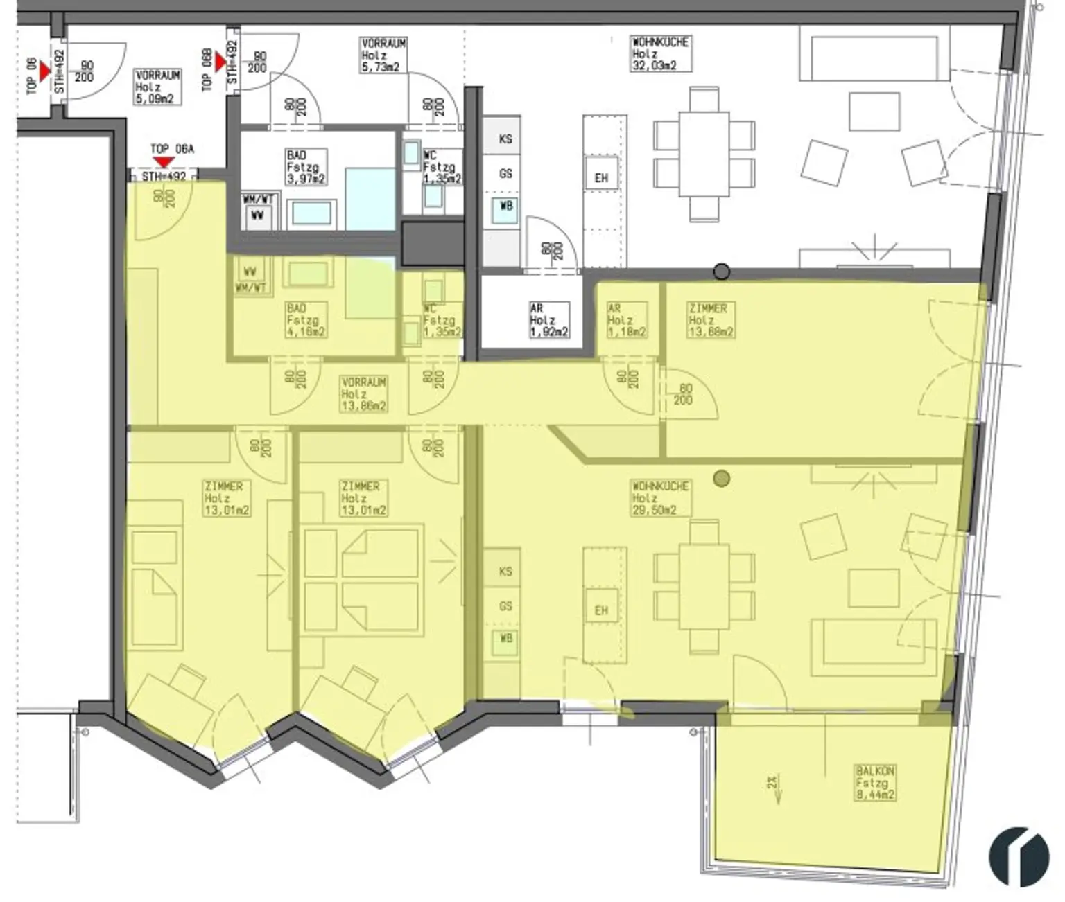 Wohnungsplan Top 13 A1