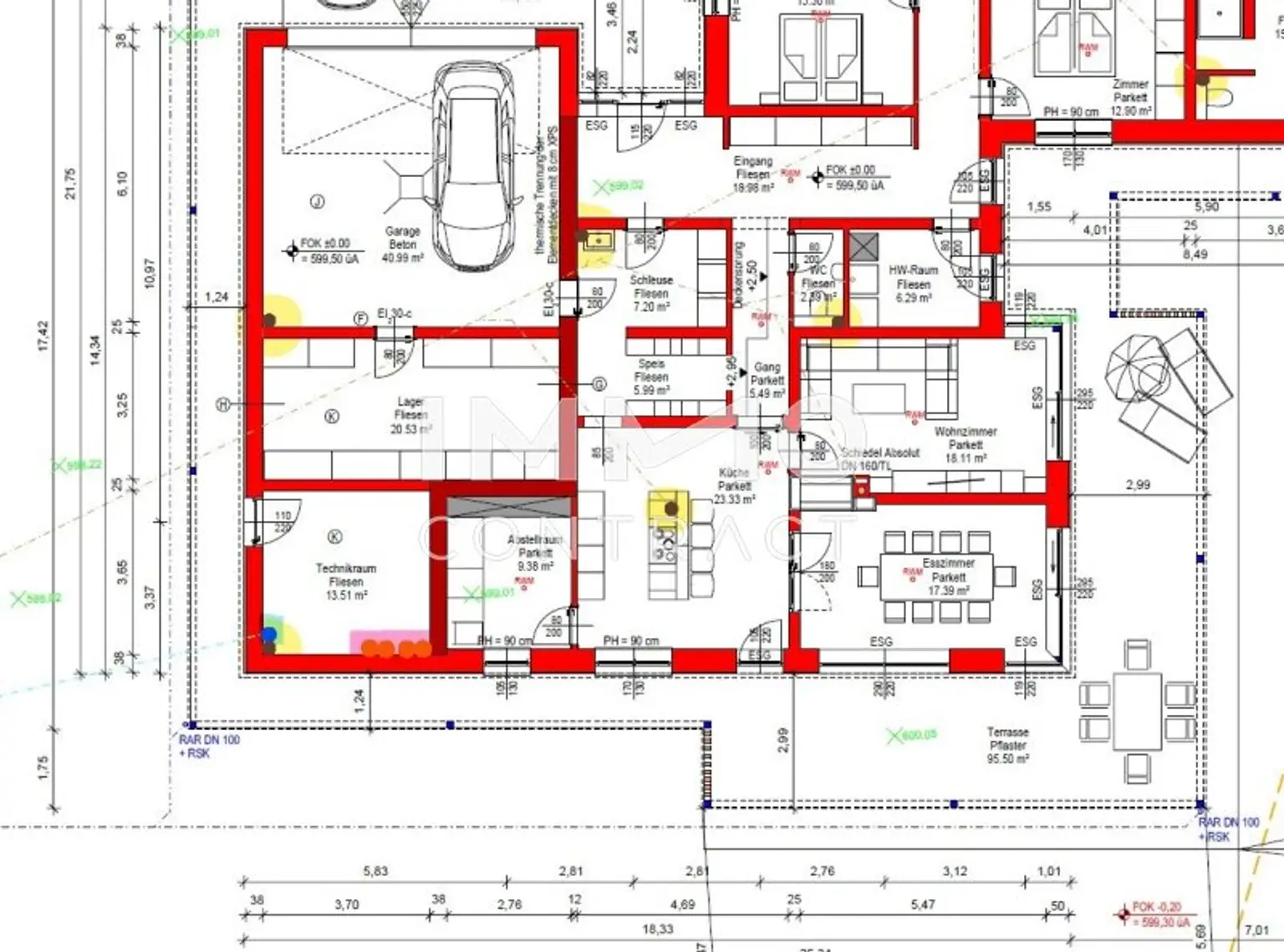 Einreichplan - Ausschnitt Garage und "Besuchsbereich"