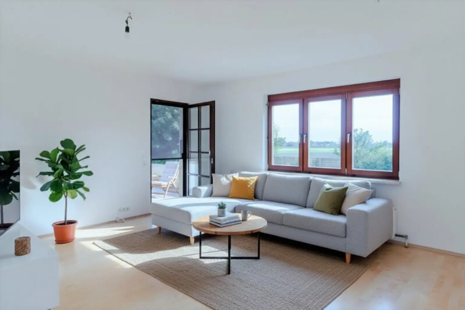 Wohnbereich mit Terrassenausgang: KI generiert