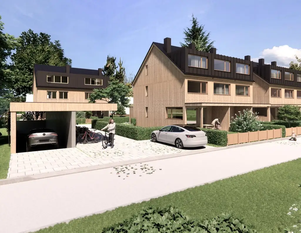 NEU - Feldkirch - Tosters -das großzügige trimana Vollholz Doppelhaus mit großem Garten, Terrasse, Studio und Tiefgarage, Baubeginn in Kürze