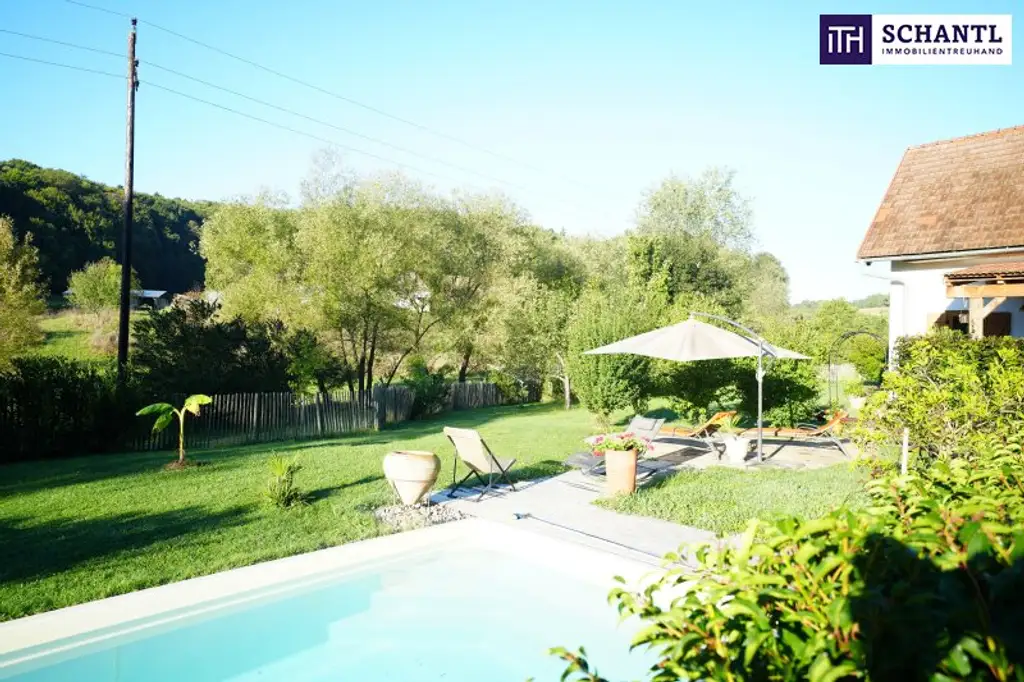 SENSATIONELLES JUWEL! Exklusiver Vierkanthof im Thermenland Steiermark – Wohnen, Reiten & Leben mit Pool und Natur!