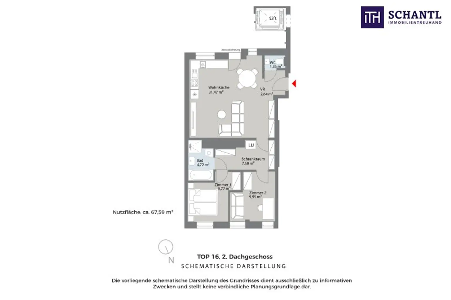 Grundriss Top 16, schematische Darstellung, Möblierungsvorschlag