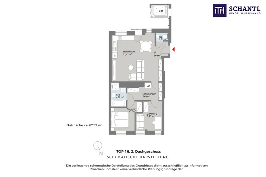 Grundriss Top 16, schematische Darstellung, Möblierungsvorschlag