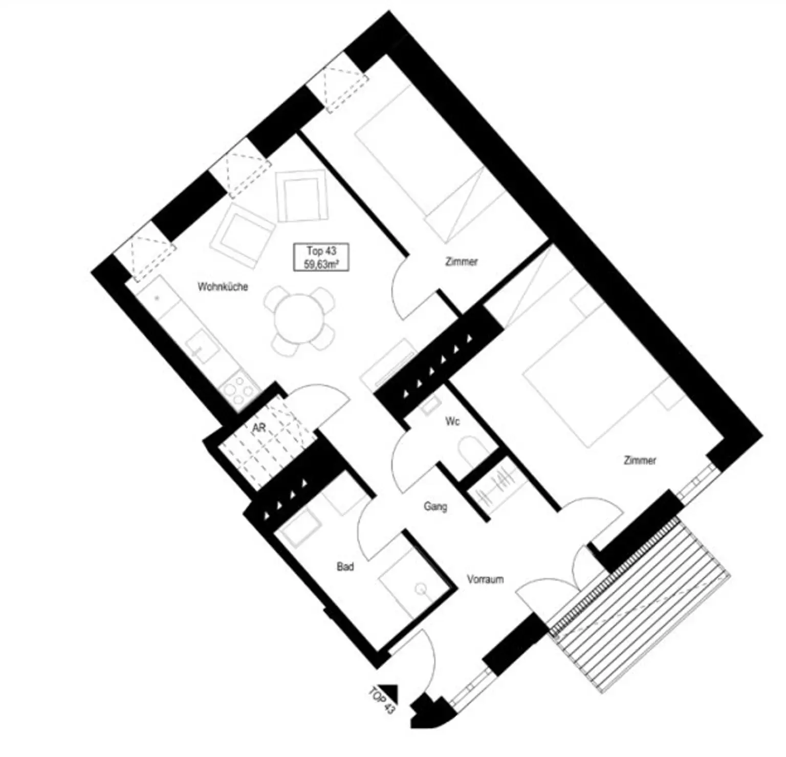 Kompakte 3-Zimmer DG-Wohnung mit optionalem Balkon