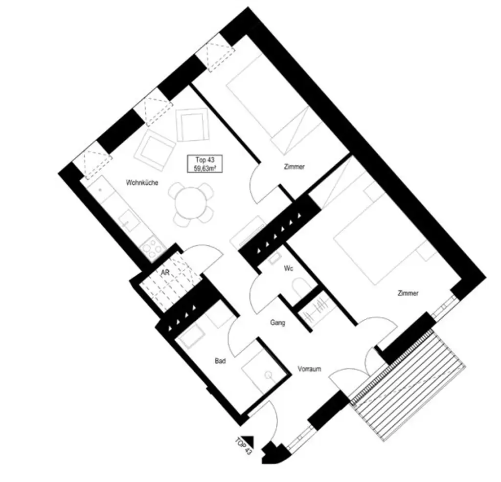 Kompakte 3-Zimmer DG-Wohnung mit optionalem Balkon