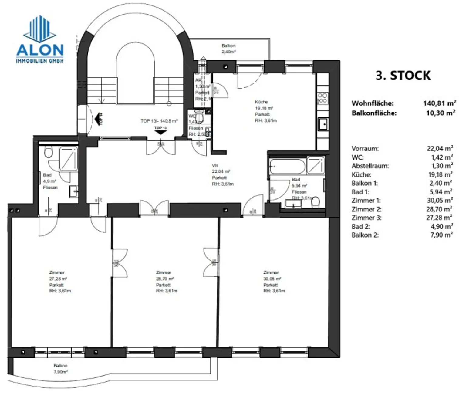 Erstklassige 4-Zimmer-Wohnung mit 2 Balkone | 2 Bäder | Klimaanlage | Arenbergpark