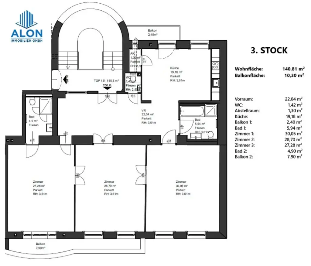 Erstklassige 4-Zimmer-Wohnung mit 2 Balkone | 2 Bäder | Klimaanlage | Arenbergpark