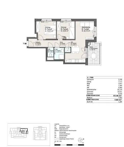 Anlage/Vorsorgewohnung: Klimaaktiv-zertifiziert, ca. 57 m2, Balkon, bodentiefe Fenster, niedrige Betriebskosten, hauseigene Tiefgarage!