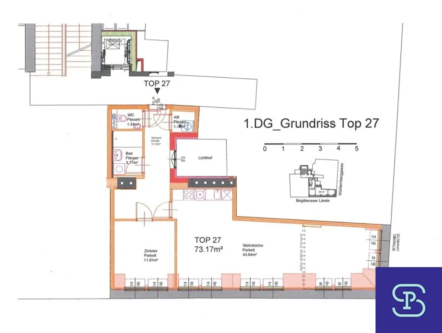 Provisionsfreier 73m² DG-Erstbezug mit Einbauküche am Donaukanal - 1200 Wien
