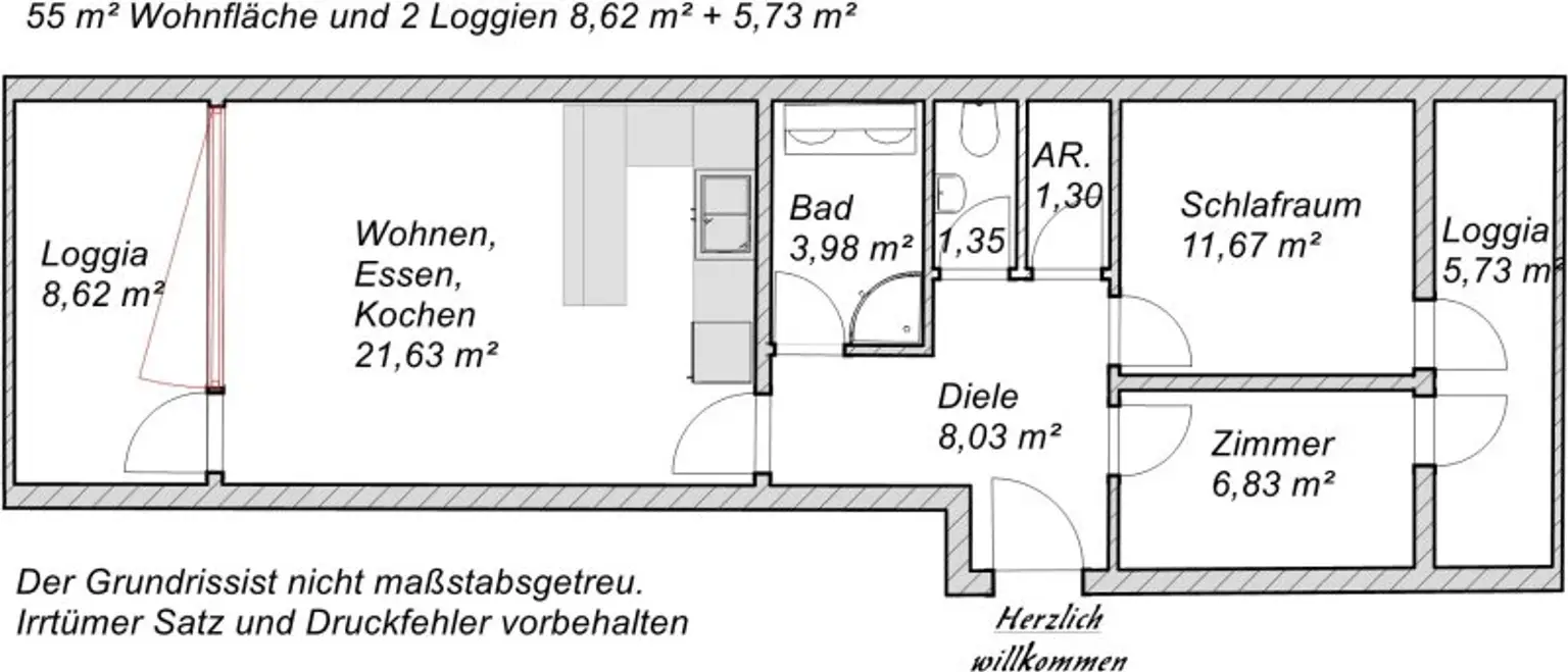 3-Zimmer-Loggia-Wohnung, mit Blick auf den Traunsee und den Traunstein.