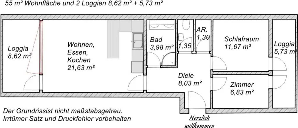 3-Zimmer-Loggia-Wohnung, mit Blick auf den Traunsee und den Traunstein.