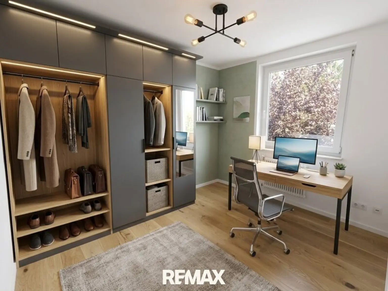 Home Office & Garderobe - KI generierter Einrichtungsvorschlag
