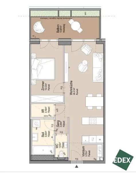 ERSTBEZUG: Traumhafte 2-Zimmer Wohnung mit großem Balkon und Fernblick | GRÜNBLICK |