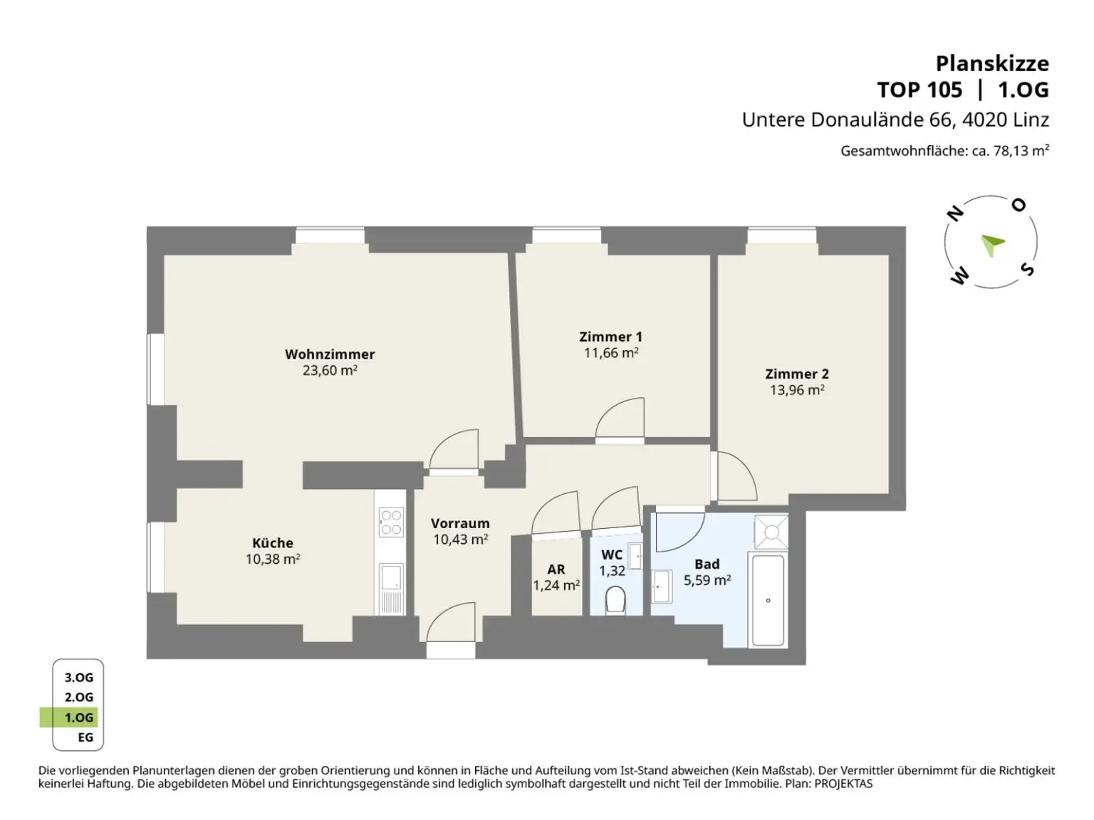 Stilvolle 3 Zimmer-Altbauwohnung mit DAN-Küche an der Donaulände