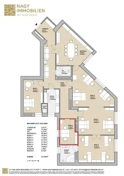 Provisionsfrei! All-In-Bürozimmer am Brahmsplatz als Untermiete!