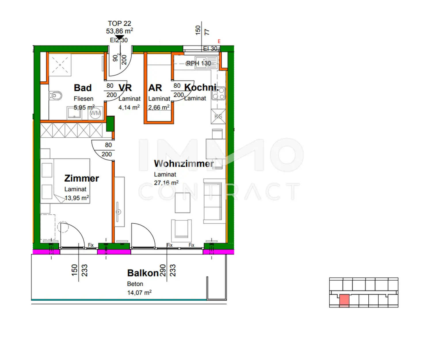53,64qm geförderte 2ZI- Balkon-Wohnung