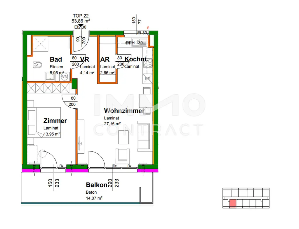 53,64qm geförderte 2ZI- Balkon-Wohnung