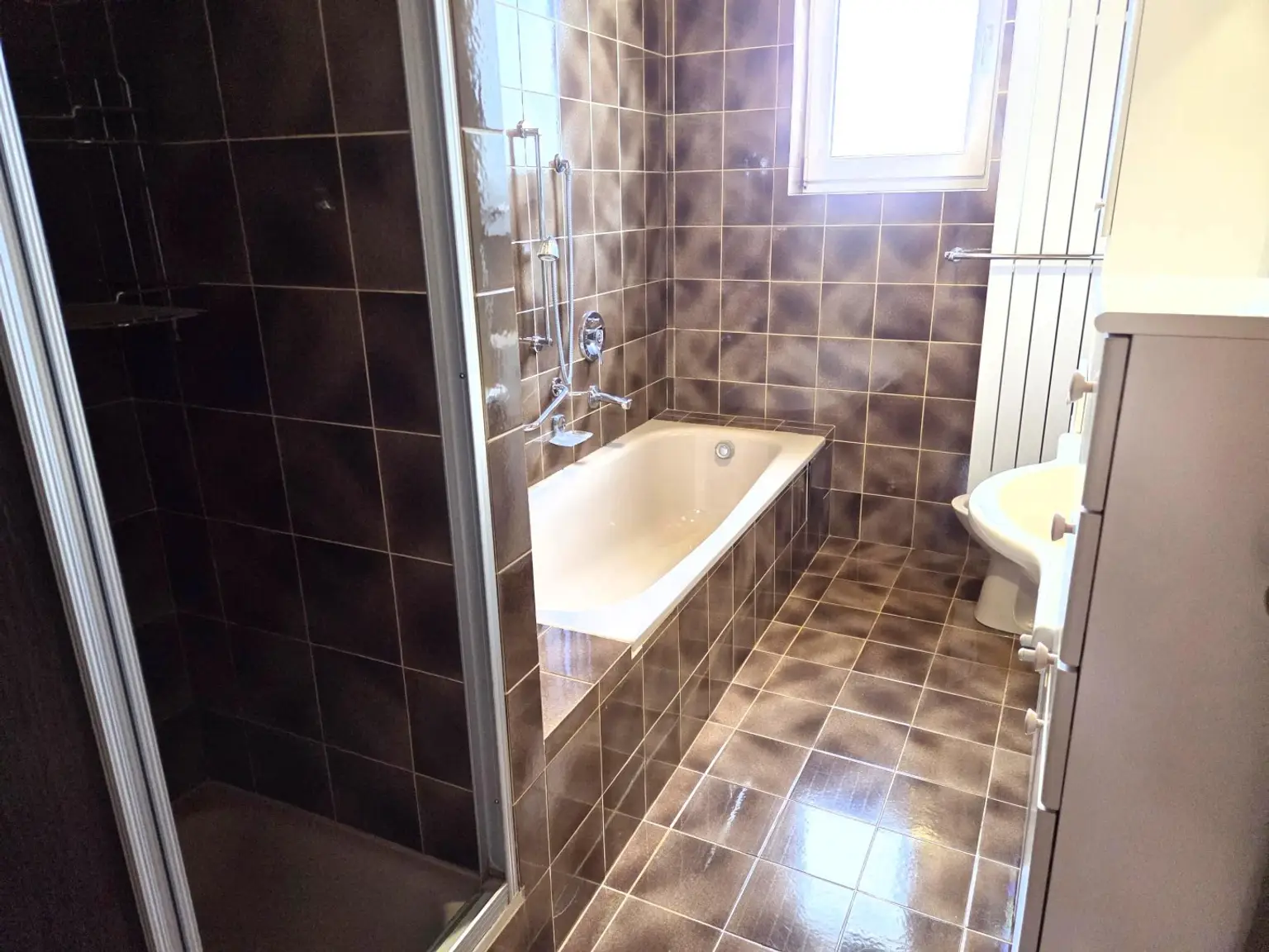 Tageslichtbad mit Dusche, Wanne + Bidet