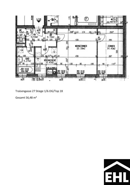 Innenhofseitige 2-Zimmer-Wohnung nahe dem Millennium Tower