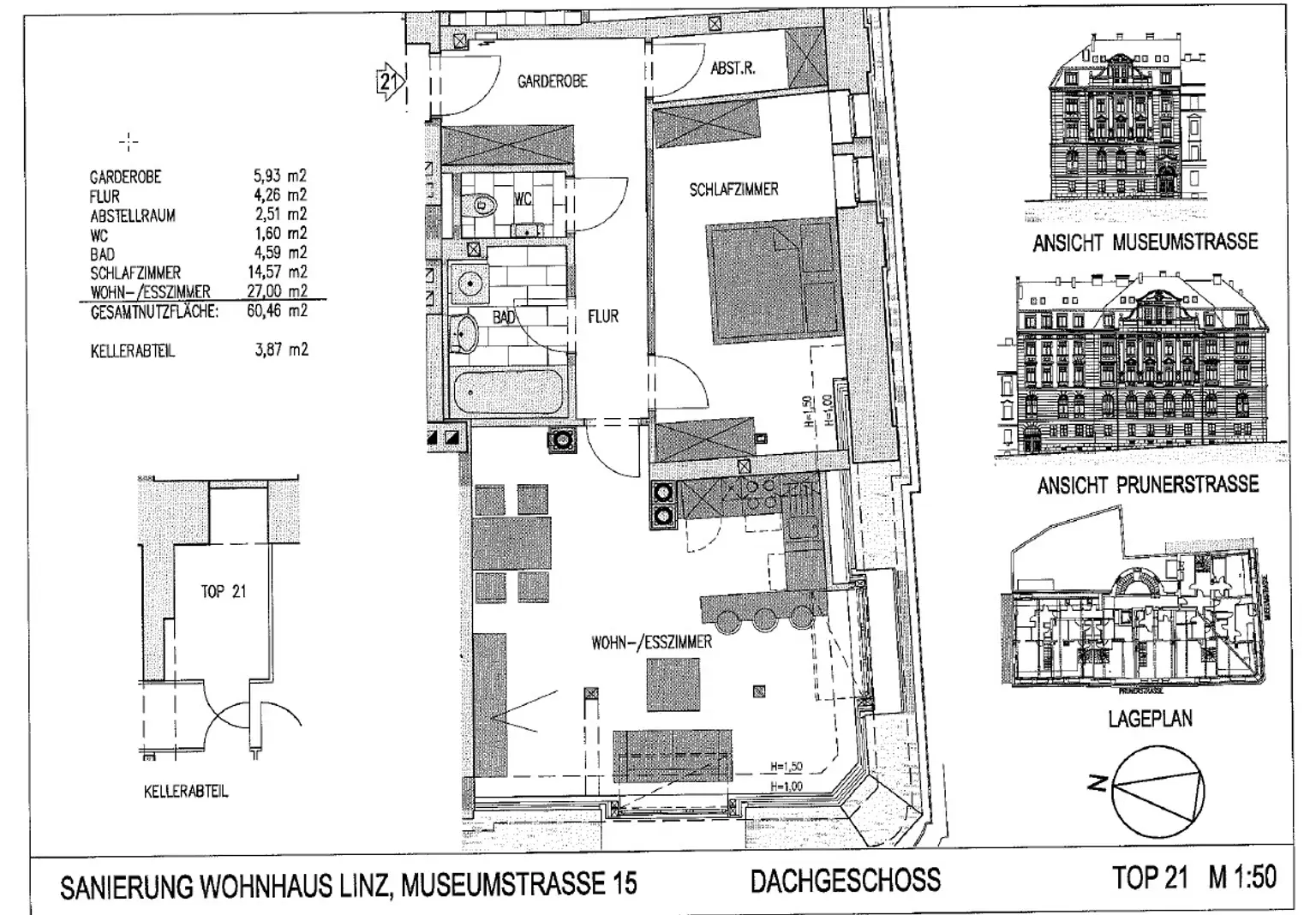 Stilvolle 2-Zimmer Maisonetten in der Museumstraße 15, Top 21 zu vermieten