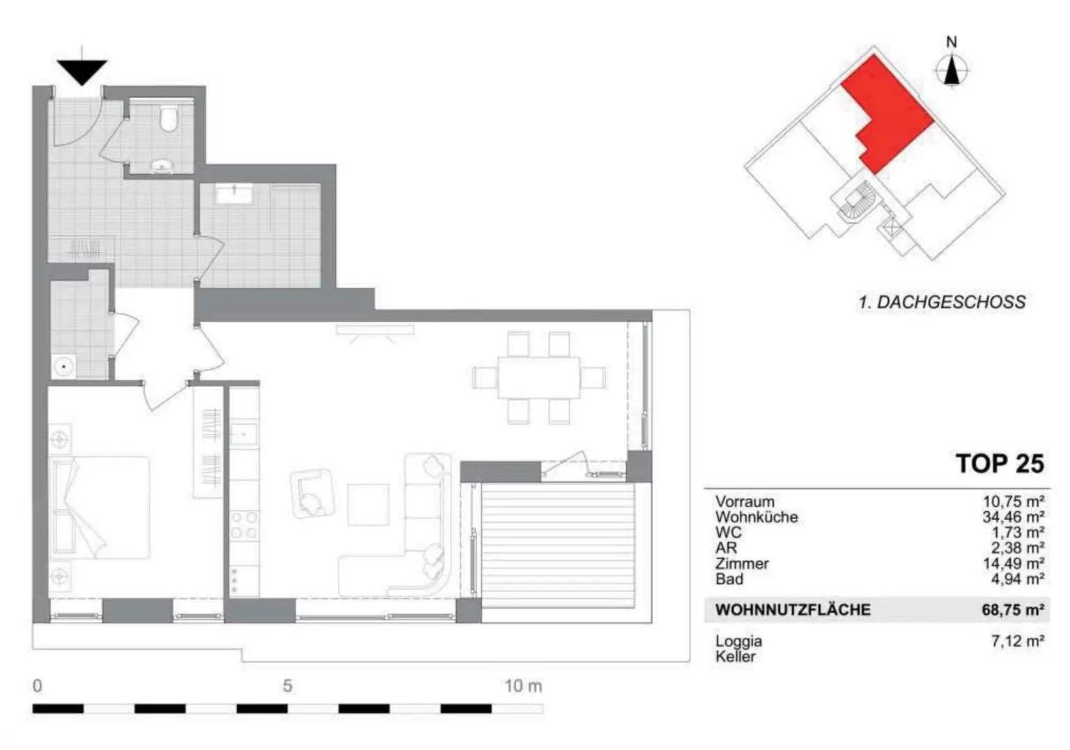 Erstbezug Neubau – 2-Zimmer-Dachgeschosswohnung mit Loggia und Klimaanlage