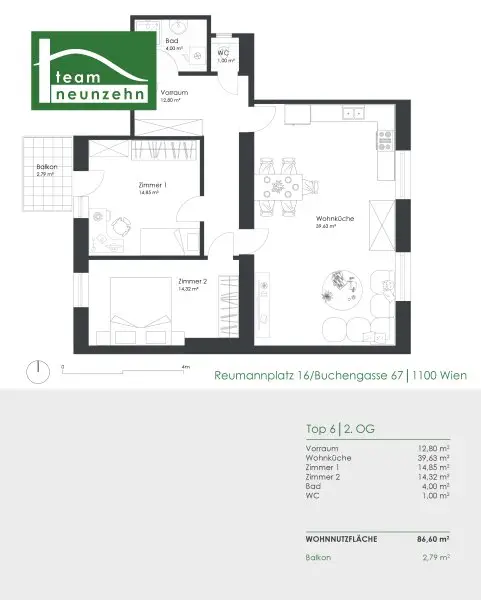 Attraktive 3-Zimmer-Eigentumswohnung mit Einbauküche und Balkon in zentraler Lage von 1100 Wien!