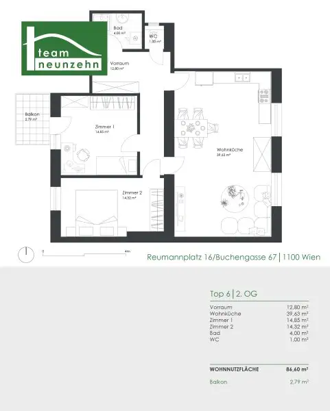 Attraktive 3-Zimmer-Eigentumswohnung mit Einbauküche und Balkon in zentraler Lage von 1100 Wien!