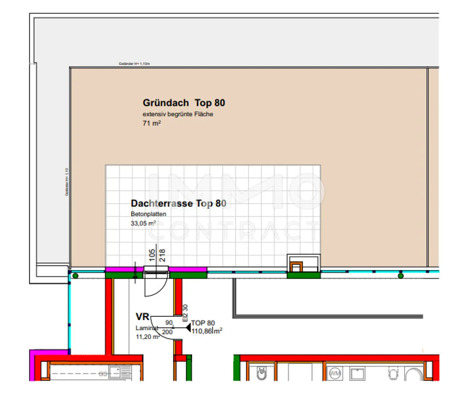 111,21qm 4ZI- PENTHOUSE 33,05qm Terrasse, 71qm Gründach u. 28,58qm Balkon