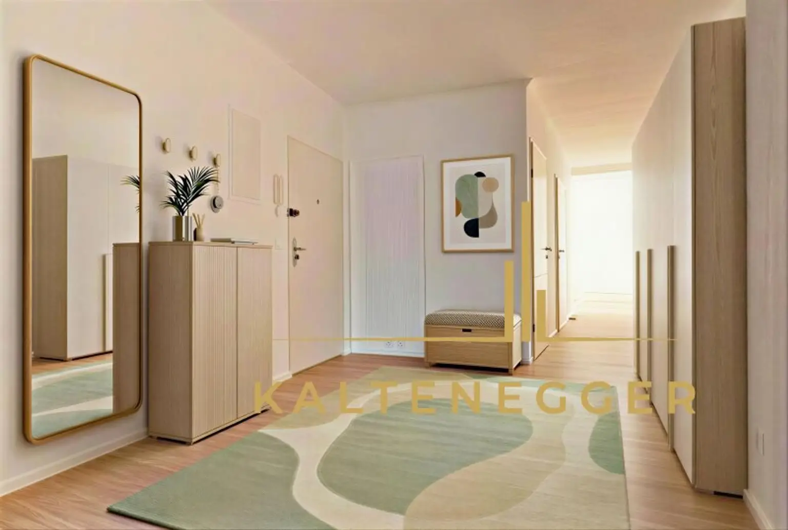 Vorraum ca. 25,40 m² mit Zugang zu allen Zimmern - KI bearbeitet