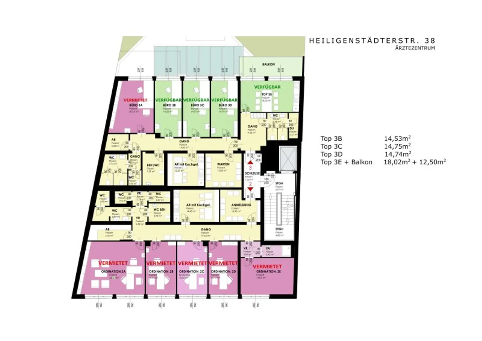 Ordinationsräume im MEDBASE19 vis-à-vis PRIVATKLINIK Döbling I U6 & U4 und D-Wagen