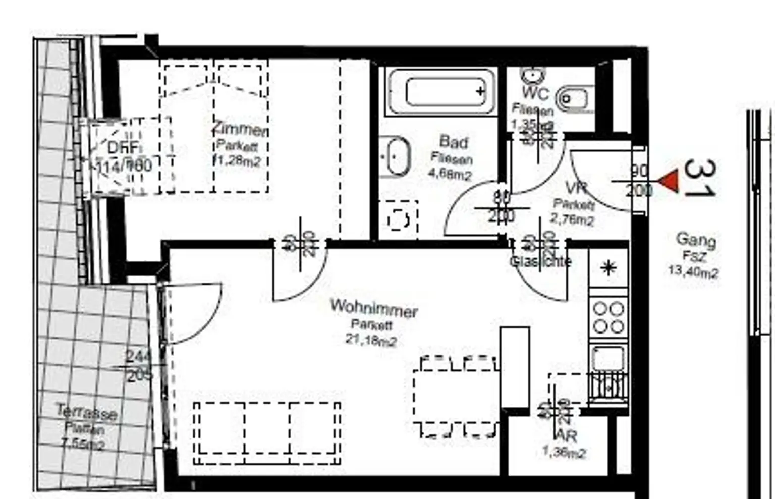 Hopfengasse: Dachgeschoßwohnung mit 7,55m² großer Terrasse