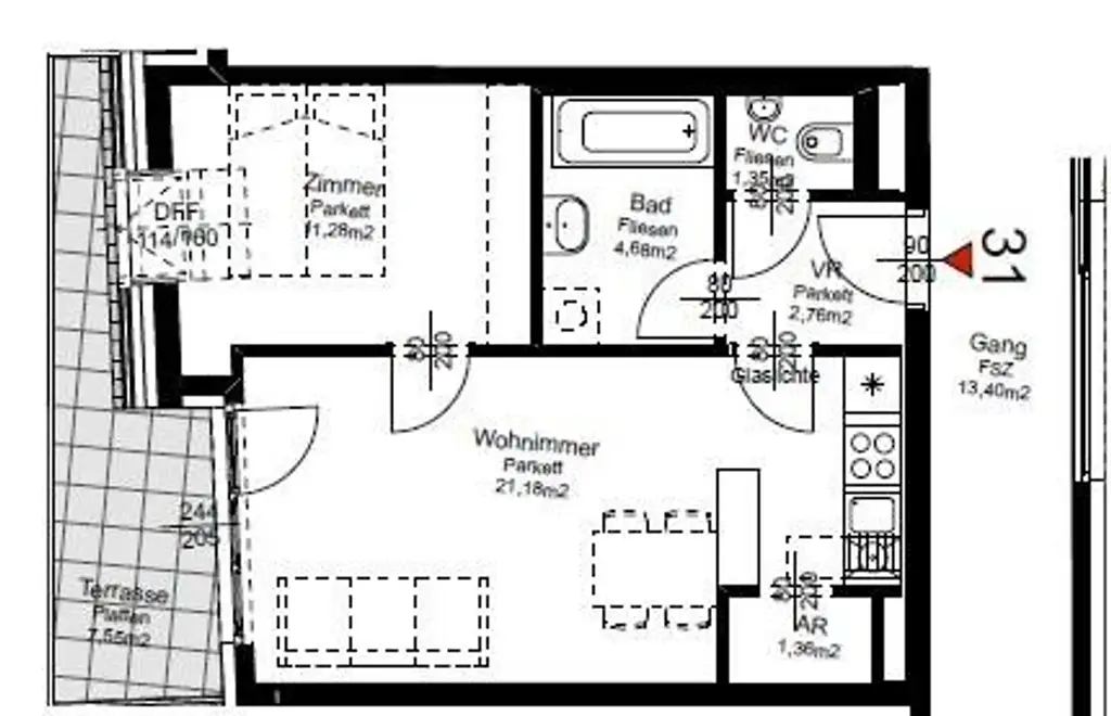 Hopfengasse: Dachgeschoßwohnung mit 7,55m² großer Terrasse
