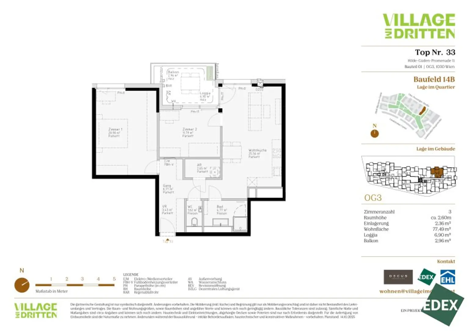 VILLAGE IM DRITTEN | OPTIMALE AUFTEILUNG | 3-ZIMMER MIT BALKON