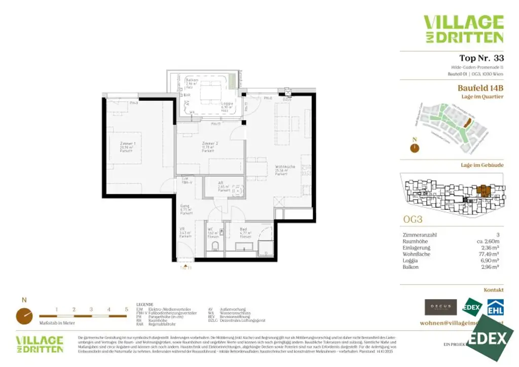 VILLAGE IM DRITTEN | OPTIMALE AUFTEILUNG | 3-ZIMMER MIT BALKON